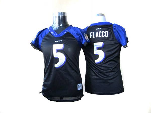Ravens #5 Joe Flacco Black Women's Field Flirt Stitched NFL Jersey - Click Image to Close